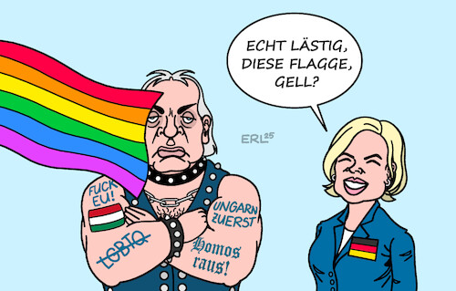 Cartoon: Orban und Klöckner (medium) by Erl tagged politik,lgbtq,pride,parade,budapest,ungarn,orban,homophobie,regenbogenflagge,verbot,reichstag,klöckner,karikatur,erl,politik,lgbtq,pride,parade,budapest,ungarn,orban,homophobie,regenbogenflagge,verbot,reichstag,klöckner,karikatur,erl