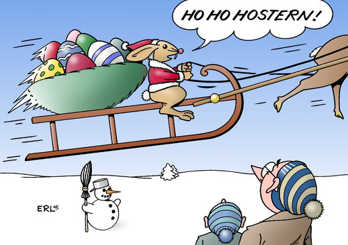 Cartoon: Ostern (medium) by Erl tagged ostern,wetter,sturm,kälte,schnee,osterhase,nikolaus,santa,claus,weihnachtsmann,karikatur,erl,ostern,wetter,sturm,kälte,schnee,osterhase,nikolaus,santa,claus,weihnachtsmann