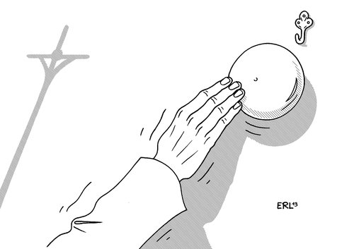 Cartoon: Papst (medium) by Erl tagged papst,benedikt,xvi,sechzehnte,rücktritt,alter,karft,krankheit,körper,geist,hut,kreuz