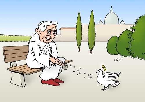 Cartoon: Papst (medium) by Erl tagged papst,benedikt,xvi,sechzehn,rücktritt,ruhestand,rentner,bank,taube,füttern,heiliger,geist,heiligenschein,papst,benedikt,xvi,sechzehn,rücktritt,ruhestand,rentner,bank,taube,füttern,heiliger,geist,heiligenschein