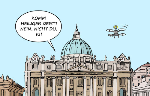 Cartoon: Papst Leo und KI (medium) by Erl tagged politik,religion,glaube,kirche,pfingsten,heiliger,geist,vatikan,papst,leo,ki,warnung,petersdom,karikatur,erl,politik,religion,glaube,kirche,pfingsten,heiliger,geist,vatikan,papst,leo,ki,warnung,petersdom,karikatur,erl