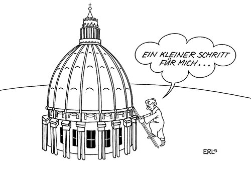 Cartoon: Papst Rücktritt (medium) by Erl tagged papst,benedikt,xvi,sechzehn,rücktritt,vatikan,kirche,katholisch,schritt,klein,groß,reform,petersdom,kuppel,mondlandung,neil,armstrong