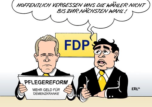 Cartoon: Pflegereform (medium) by Erl tagged pflegereform,pflege,angehörige,geld,alter,krankheit,demenz,alzheimer,vergessen,fdp,wahl,wähler,gesundheitsminister,daniel,bahr,vorsitzender,philipp,rösler,pflegereform,pflege,angehörige,geld,alter,krankheit,demenz,alzheimer,vergessen,fdp,wahl,wähler,gesundheitsminister,daniel bahr,rösler,daniel,bahr