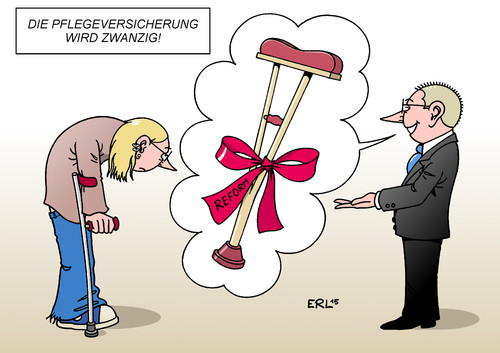 Cartoon: Pflegeversicherung (medium) by Erl tagged pflegeversicherung,geburtstag,zwanzig,pflegefall,pflege,tüv,finanzen,reform,gesundheit,krankheit,jung,alt,jugend,alter,karikatur,erl,pflegeversicherung,geburtstag,zwanzig,pflegefall,pflege,tüv,finanzen,reform,gesundheit,krankheit,jung,alt,jugend,alter