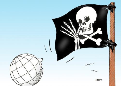 Cartoon: Piraterie (medium) by Erl tagged piraten,piratenflagge,erde,lange,nase