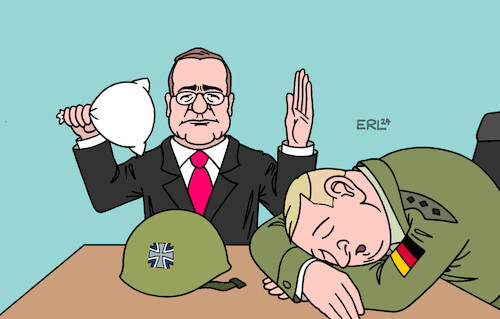 Cartoon: Pistorius (medium) by Erl tagged politik,bundeswehr,verteidigungsminister,boris,pistorius,neuausrichtung,verteidigung,landesverteidigung,bündnisverteidigung,kriegstüchtig,effizient,reform,verwaltung,beschaffung,aufwecken,tüte,luft,platzen,karikatur,erl,politik,bundeswehr,verteidigungsminister,boris,pistorius,neuausrichtung,verteidigung,landesverteidigung,bündnisverteidigung,kriegstüchtig,effizient,reform,verwaltung,beschaffung,aufwecken,tüte,luft,platzen,karikatur,erl