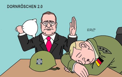 Cartoon: Pistorius II (medium) by Erl tagged politik,bundeswehr,verteidigungsminister,boris,pistorius,neuausrichtung,verteidigung,landesverteidigung,bündnisverteidigung,nato,kriegstüchtig,effizient,reform,verwaltung,beschaffung,aufwecken,tüte,luft,platzen,schlaf,dornröschen,karikatur,erl,politik,bundeswehr,verteidigungsminister,boris,pistorius,neuausrichtung,verteidigung,landesverteidigung,bündnisverteidigung,nato,kriegstüchtig,effizient,reform,verwaltung,beschaffung,aufwecken,tüte,luft,platzen,schlaf,dornröschen,karikatur,erl