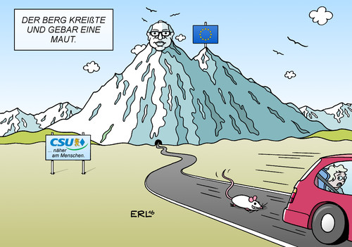 Cartoon: PKW-Maut (medium) by Erl tagged pkw,maut,ausländer,wahlkampf,thema,csu,umsetzung,widerspruch,eu,recht,diskriminierung,verhandlungen,änderungen,aufwand,groß,effekt,klein,verkehrsminister,dobrindt,berg,kreißen,maus,auto,flucht,geld,zahlen,vignette,karikatur,erl,pkw,maut,ausländer,wahlkampf,thema,csu,umsetzung,widerspruch,eu,recht,diskriminierung,verhandlungen,änderungen,aufwand,groß,effekt,klein,verkehrsminister,dobrindt,berg,kreißen,maus,auto,flucht,geld,zahlen,vignette,karikatur,erl