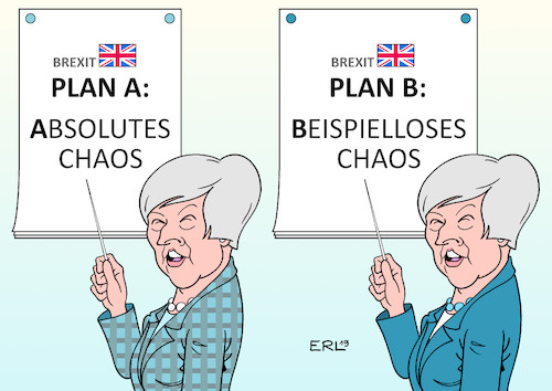 Cartoon: Plan B (medium) by Erl tagged politik,brexit,großbritannien,gb,uk,austritt,eu,europäische,union,premierministerin,theresa,may,vertrag,abstimmung,parlament,niederlage,ungewissheit,ungeordneter,chaos,verschiebung,zweites,referendum,plan,karikatur,erl,politik,brexit,großbritannien,gb,uk,austritt,eu,europäische,union,premierministerin,theresa,may,vertrag,abstimmung,parlament,niederlage,ungewissheit,ungeordneter,chaos,verschiebung,zweites,referendum,plan,karikatur,erl