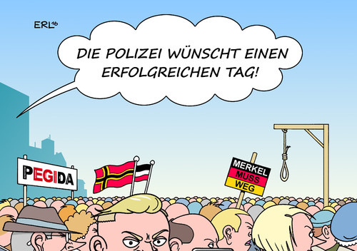 Cartoon: Polizei Pegida (medium) by Erl tagged tag,der,deutschen,einheit,dresden,kundgebung,pegida,rechtspopulismus,rechtsextremismus,ansage,polizeisprecher,polizei,sprecher,wunsch,erfolg,erfolgreich,flagge,galge,merkel,muss,weg,hetze,hass,karikatur,erl,tag,der,deutschen,einheit,dresden,kundgebung,pegida,rechtspopulismus,rechtsextremismus,ansage,polizeisprecher,polizei,sprecher,wunsch,erfolg,erfolgreich,flagge,galge,merkel,muss,weg,hetze,hass,karikatur,erl