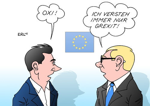 Cartoon: Positionen (medium) by Erl tagged griechenland,referendum,oxi,nein,schulden,sparkurs,eu,ezb,iwf,euro,eurozone,austritt,grexit,karikatur,erl,griechenland,referendum,oxi,nein,schulden,sparkurs,eu,ezb,iwf,euro,eurozone,austritt,grexit