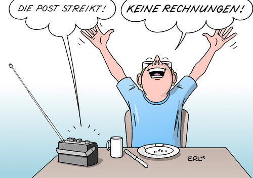 Cartoon: Poststreik (medium) by Erl tagged post,streik,paket,brief,briefträger,paketbote,tarif,auslagerung,rechnung,freude,ärger,karikatur,erl,post,streik,paket,brief,briefträger,paketbote,tarif,auslagerung,rechnung,freude,ärger