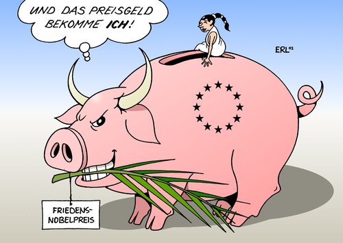 Cartoon: Preisgeld (medium) by Erl tagged friedensnobelpreis,eu,europa,frieden,menschenrechte,krieg,euro,krise,schulden,währung,eurozone,preisgeld,sparen,sparschwein,sparkurs,palmzweig,friedensnobelpreis,eu,europa,frieden,menschenrechte,krieg,euro,krise,schulden,währung,eurozone,preisgeld,sparen,sparschwein,sparkurs,palmzweig