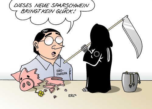 Cartoon: Proteste Südeuropa (medium) by Erl tagged eu,sparen,sparpolitik,sparkurs,krise,schulden,euro,südeuropa,griechenland,portugal,spanien,italien,kaputtsparen,totsparen,tod,sparschwein,glücksschwein,glück,kleeblatt,eu,sparen,sparpolitik,sparkurs,krise,schulden,euro,südeuropa,griechenland,portugal,spanien,italien,kaputtsparen,totsparen,tod,sparschwein,glücksschwein,glück,kleeblatt