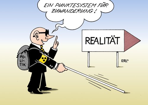 Cartoon: Punktesystem (medium) by Erl tagged zuwanderung,deutschland,regel,punkte,punktesystem,politik,blind,rückständig,realität,zuwanderung,deutschland,regel,punktesystem,punkte,rückständig,realität,blind,migration,immigration,ausländer