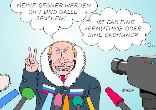 Cartoon: Putin (medium) by Erl tagged wahl,russland,sieger,präsident,wladimir,putin,politik,stärke,macht,großmacht,konfrontation,westen,annexion,krim,militär,gelenkte,demokratie,kontrolle,medien,behinderung,gegenkandidaten,kandidaten,gegner,verräter,großbritannien,giftanschlag,ex,geheimagent,doppelagent,sergej,skripal,gift,und,galle,karikatur,erl,wahl,russland,sieger,präsident,wladimir,putin,politik,stärke,macht,großmacht,konfrontation,westen,annexion,krim,militär,gelenkte,demokratie,kontrolle,medien,behinderung,gegenkandidaten,kandidaten,gegner,verräter,großbritannien,giftanschlag,ex,geheimagent,doppelagent,sergej,skripal,gift,und,galle,karikatur,erl