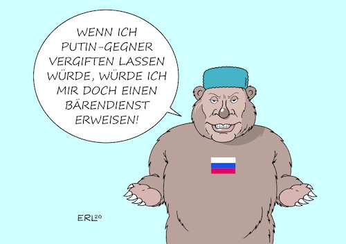 Cartoon: Putin (medium) by Erl tagged politik,russland,präsident,wladimir,putin,opposition,alexej,nawalny,gegner,kritiker,häufung,fälle,vergiftung,ermordung,bärendienst,bär,karikatur,erl,politik,russland,präsident,wladimir,putin,opposition,alexej,nawalny,gegner,kritiker,häufung,fälle,vergiftung,ermordung,bärendienst,bär,karikatur,erl