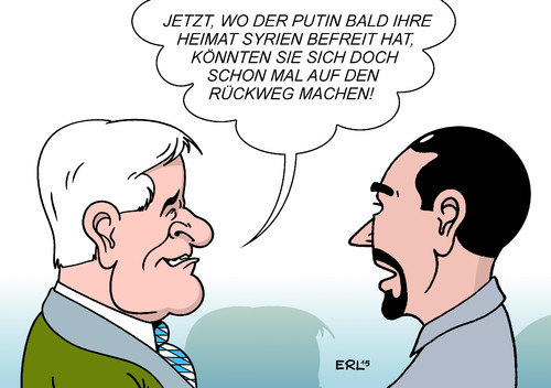 Cartoon: Putin Luftangriffe (medium) by Erl tagged syrien,krieg,diktator,assad,rebellen,is,luftangriffe,russland,präsident,putin,flüchtlinge,europa,eu,deutschland,bayern,ministerpräsident,horst,seehofer,anreize,fehlanreize,karikatur,erl,syrien,krieg,diktator,assad,rebellen,is,luftangriffe,russland,präsident,putin,flüchtlinge,europa,eu,deutschland,bayern,ministerpräsident,horst,seehofer,anreize,fehlanreize,karikatur,erl