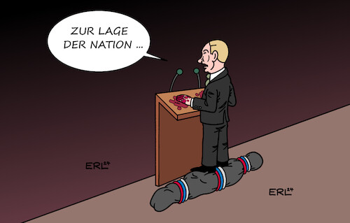 Cartoon: Putin zur Lage der Nation I (medium) by Erl tagged politik,russland,diktator,wladimir,putin,rede,zur,lage,der,nation,abschaffung,demokratie,meinungsfreiheit,pressefreiheit,menschenrechte,opposition,verhaftung,ermordung,krieg,angriff,überfall,ukraine,karikatur,erl,politik,russland,diktator,wladimir,putin,rede,zur,lage,der,nation,abschaffung,demokratie,meinungsfreiheit,pressefreiheit,menschenrechte,opposition,verhaftung,ermordung,krieg,angriff,überfall,ukraine,karikatur,erl