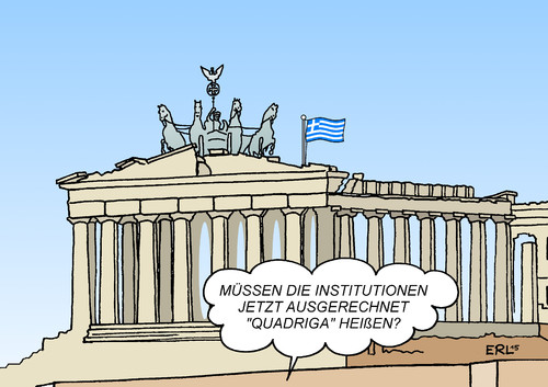 Cartoon: Quadriga (medium) by Erl tagged griechenland,pleite,schulden,euro,hilfspaket,institutionen,troika,lat,neu,quadriga,eu,ezb,esm,iwf,brandenburger,tor,deutschland,besatzung,zweiter,weltkrieg,erinnerung,karikatur,erl,griechenland,pleite,schulden,euro,hilfspaket,institutionen,troika,lat,neu,quadriga,eu,ezb,esm,iwf,brandenburger,tor,deutschland,besatzung,zweiter,weltkrieg,erinnerung