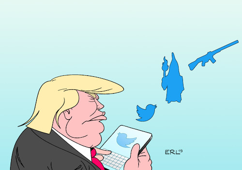 Cartoon: Rassismus Terrorismus (medium) by Erl tagged politik,usa,präsident,donald,trump,rechtspopulismus,nationalismus,rassismus,ausgrenzung,worte,bahnen,taten,terrorismus,massaker,gewehr,twitter,karikatur,erl,politik,usa,präsident,donald,trump,rechtspopulismus,nationalismus,rassismus,ausgrenzung,worte,bahnen,taten,terrorismus,massaker,gewehr,twitter,karikatur,erl