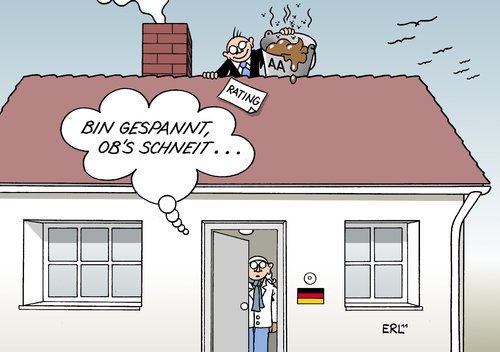 Cartoon: Rating (medium) by Erl tagged rating,ratingagentur,euro,eurozone,deutschland,abwertung,aa,niederschlag,schnee,schulden,schuldenkrise,krise,rating,ratingagentur,euro,eurozone,deutschland,abwertung,niederschlag,schuldenkrise