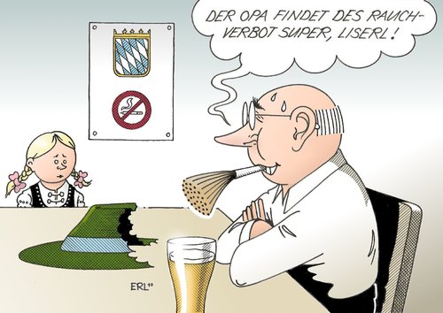 Cartoon: Rauchverbot (medium) by Erl tagged rauchverbot,bayern,wirtschaft,kneipe,zigaretten,rauchen,entzug,vorbild,rauchverbot,bayern,wirtschaft,kneipe,zigaretten,rauchen,vorbild,entzug,gesundheit,verbot,verbote,nichtraucher,raucher