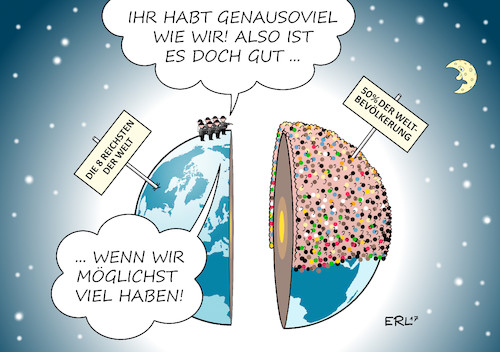 Cartoon: Reichtum Verteilung II (medium) by Erl tagged reichtum,armut,verteilung,erde,welt,acht,personen,gleich,viel,vermoegen,hälfte,weltbevoelkerung,ungleichheit,ungerechtigkeit,gerechtigkeit,konflikte,geld,gier,kapitalismus,karikatur,erl,reichtum,armut,verteilung,erde,welt,acht,personen,gleich,viel,vermoegen,hälfte,weltbevoelkerung,ungleichheit,ungerechtigkeit,gerechtigkeit,konflikte,geld,gier,kapitalismus,karikatur,erl