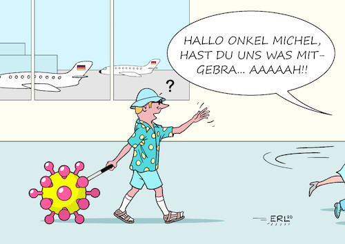 Cartoon: Reiserückkehrer (medium) by Erl tagged politik,corona,virus,pandemie,tourismus,reisen,urlaub,urlauber,rückkehrer,gefahr,infektion,covid19,test,flughafen,angst,zweite,welle,karikatur,erl,politik,corona,virus,pandemie,tourismus,reisen,urlaub,urlauber,rückkehrer,gefahr,infektion,covid19,test,flughafen,angst,zweite,welle,karikatur,erl