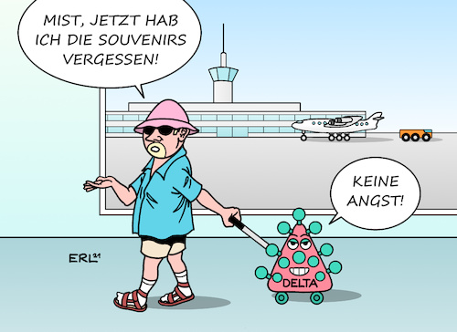 Cartoon: Reiserückkehrer (medium) by Erl tagged politik,corona,virus,pandemie,covid19,mutation,variante,delta,gefahr,vierte,welle,herbst,urlaub,reiserückkehrer,souvenir,flughafen,reise,tourismus,karikatur,erl,politik,corona,virus,pandemie,covid19,mutation,variante,delta,gefahr,vierte,welle,herbst,urlaub,reiserückkehrer,souvenir,flughafen,reise,tourismus,karikatur,erl