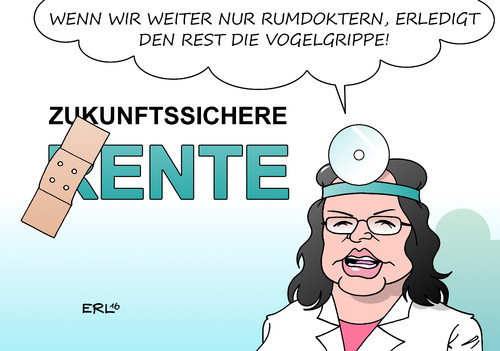 Cartoon: Rente (medium) by Erl tagged rente,zukunft,sicherheit,alter,geld,altersvorsorge,gesetzlich,privat,demografie,demografischer,wandel,koalition,cdu,csu,spd,rumdoktern,arbeitsministerin,andrea,nahles,ente,vogelgrippe,karikatur,erl,rente,zukunft,sicherheit,alter,geld,altersvorsorge,gesetzlich,privat,demografie,demografischer,wandel,koalition,cdu,csu,spd,rumdoktern,arbeitsministerin,andrea,nahles,ente,vogelgrippe,karikatur,erl