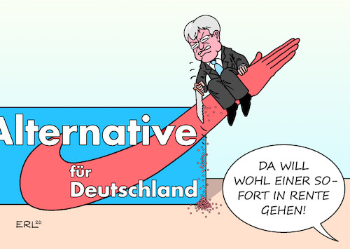 Cartoon: Rentenparteitag (medium) by Erl tagged politik,partei,afd,parteitag,thema,rente,konzept,vorsitzender,jörg,meuthen,rede,wutrede,verurteilung,flügel,rechtsextremismus,angst,beobachtung,verfassungsschutz,verlust,wähler,wählerstimmen,gefahr,absetzung,absägen,ast,karikatur,erl,politik,partei,afd,parteitag,thema,rente,konzept,vorsitzender,jörg,meuthen,rede,wutrede,verurteilung,flügel,rechtsextremismus,angst,beobachtung,verfassungsschutz,verlust,wähler,wählerstimmen,gefahr,absetzung,absägen,ast,karikatur,erl