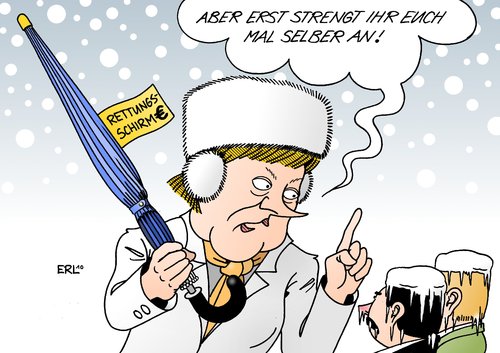 Cartoon: Rettungsschirm (medium) by Erl tagged euro,stabilität,spekulation,schulden,kredit,anleihe,zinsen,hoch,rettungsschirm,eu,merkel,haushalt,disziplin,griechenlamd,irland,portugal,spanien,italien,deutschland,euro,stabilität,spekulation,schulden,kredit,anleihe,zinsen,hoch,rettungsschirm,merkel,haushalt,disziplin,eu,portugal,spanien,italien,deutschland,irland,griechenlamd