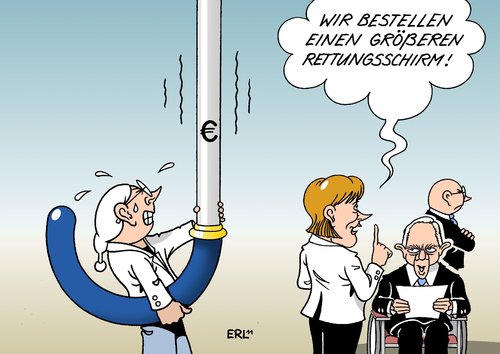 Cartoon: Rettungsschirm (medium) by Erl tagged schwarz,koalition,regierung,erweiterung,rettungsschirm,krise,euro,beschluss,kabinett,fdp,csu,cdu,gelb,europa,eu,euro,rettungsschirm,krise,erweiterung,regierung,koalition,schwarz,gelb,cdu,csu,fdp,kabinett