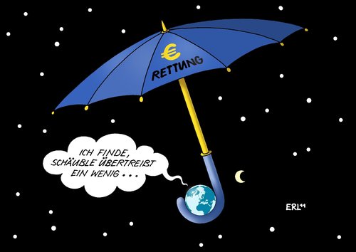 Cartoon: Rettungsschirm (medium) by Erl tagged euro,schulden,banken,krise,griechenland,rettungsschirm,erweiterung,überlegung,finanzminister,wolfgang,schäuble,erde,welt,all,mond,sterne,euro,schulden,banken,griechenland,krise,rettungsschirm,erweiterung,überlegung,finanzminister