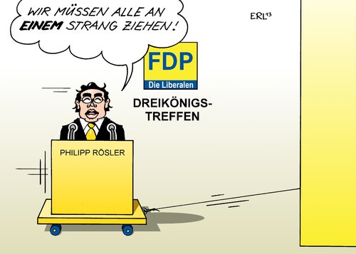 Cartoon: Rösler Appell (medium) by Erl tagged fdp,dreikönigstreffen,vorsitz,phillipp,rösler,führungsstreit,geschlossenheit,strang,demontage,partei,fdp,dreikönigstreffen,vorsitz,phillipp,rösler,führungsstreit,geschlossenheit,strang,demontage,partei