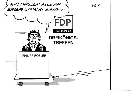 Cartoon: Rösler Appell (medium) by Erl tagged fdp,dreikönigstreffen,vorsitz,phillipp,rösler,führungsstreit,geschlossenheit,strang,demontage,partei