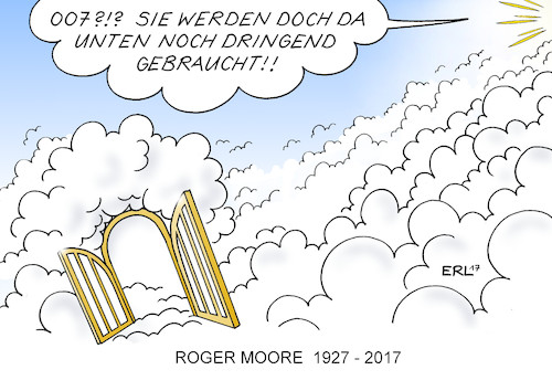 Cartoon: Roger Moore 1927 - 2017 (medium) by Erl tagged manchester,grossbritannien,terroranschlag,terror,anschlag,terrorismus,selbstmordattentat,konzert,frauen,kinder,jugendliche,opfer,tod,verletzung,trauer,angst,schrecken,terrorabwehr,geheimdienst,geheimagent,james,bond,007,schauspieler,roger,moore,1927,2017,himmel,erde,karikatur,erl,manchester,grossbritannien,terroranschlag,terror,anschlag,terrorismus,selbstmordattentat,konzert,frauen,kinder,jugendliche,opfer,tod,verletzung,trauer,angst,schrecken,terrorabwehr,geheimdienst,geheimagent,james,bond,007,schauspieler,roger,moore,1927,2017,himmel,erde,karikatur,erl