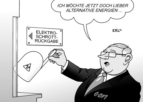 Cartoon: Rückgabe (medium) by Erl tagged elektroschrott,elektronik,rückgabe,handel,energie,konzern,energiekonzern,eon,atomkraft,atomenergie,supergau,fukushima,deutschland,ausstieg,energiewende,alternative,verschlafen