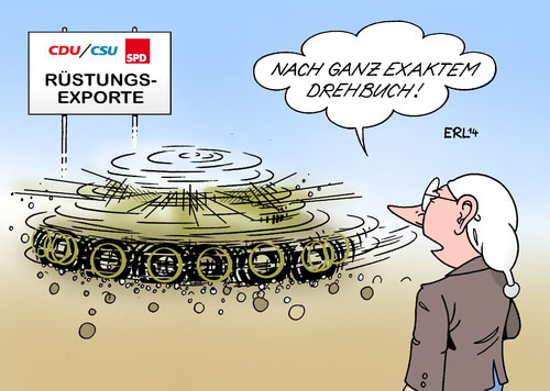 Cartoon: Rüstungsexporte (medium) by Erl tagged rüstungsexporte,deutschland,streit,regierung,koalition,cdu,csu,spd,richtung,arbeitsplätze,rüstungsindustrie,krisengebiete,drehen,kreis,drehbuch,exakt,rüstungsexporte,deutschland,streit,regierung,koalition,cdu,csu,spd,richtung,arbeitsplätze,rüstungsindustrie,krisengebiete,drehen,kreis,drehbuch,exakt