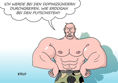 Cartoon: Russland Doping (medium) by Erl tagged russland,sport,doping,system,staat,präsident,putin,bekämpfung,durchgreifen,beispiel,türkei,erdogan,putschisten,militärputsch,karikatur,erl,russland,sport,doping,system,staat,präsident,putin,bekämpfung,durchgreifen,beispiel,türkei,erdogan,putschisten,militärputsch,karikatur,erl