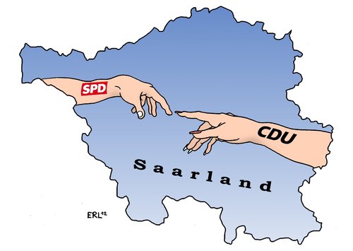 Cartoon: Saarland (medium) by Erl tagged saarland,cdu,spd,verhandlung,verhandlungen,große,koalition,schwarz,rot,jamaika,scheitern,grüne,fdp,grün,gelb,annegret,kramp,karrenbauer,heiko,maas,saarland,cdu,spd,verhandlung,verhandlungen,koalition,schwarz,jamaika,scheitern,grüne,grün,gelb,annegret,karrenbauer,heiko,maas