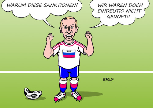 Cartoon: Sanktionen Russland (medium) by Erl tagged russland,ukraine,krim,annexion,sanktionen,verlängerung,leichtathletik,doping,ausschluss,olympia,olympische,spiel,rio,de,janeiro,fußball,em,2016,frankreich,europameisterschaft,vorrunde,aus,präsident,putin,karikatur,erl,russland,ukraine,krim,annexion,sanktionen,verlängerung,leichtathletik,doping,ausschluss,olympia,olympische,spiel,rio,de,janeiro,fußball,em,2016,frankreich,europameisterschaft,vorrunde,aus,präsident,putin,karikatur,erl