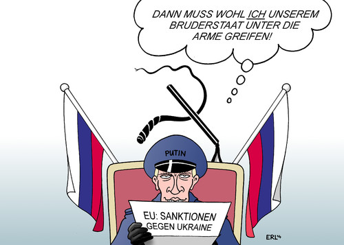 Cartoon: Sanktionen Ukraine (medium) by Erl tagged ukraine,bürgerkrieg,kurs,eu,russland,sanktionen,putin,hilfe,ukraine,bürgerkrieg,kurs,eu,russland,sanktionen,putin,hilfe