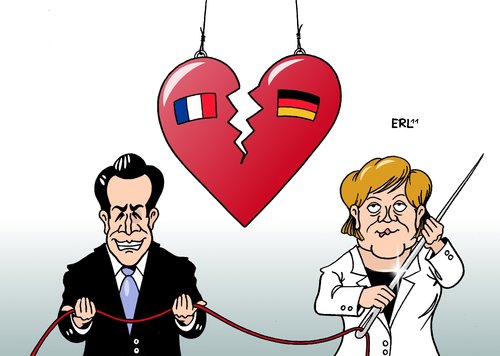 Cartoon: Sarkozy Merkel (medium) by Erl tagged nicolas,sarkozy,angela,merkel,frankreich,deutschland,freundschaft,riss,herz,flicken,besuch,nadel,faden,rot,sarkozy,merkel,deutschland,freundschaft,herz,flicken,faden,eu