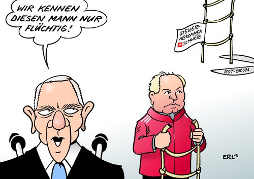 Cartoon: Schäuble Hoeneß (medium) by Erl tagged uli,hoeneß,präsident,bayern,münchen,fußball,steuerhinterziehung,schwarzgeld,schweiz,selbstanzeige,vorbild,schaden,fiskus,finanzminister,wolfgang,schäuble,steuerabkommen,ablehnung,bundesrat,rot,grün,spd,grüne,steuerflucht,flüchtig,uli,hoeneß,präsident,bayern,münchen,fußball,steuerhinterziehung,schwarzgeld,schweiz,selbstanzeige,vorbild,schaden,fiskus,finanzminister,wolfgang,schäuble,steuerabkommen,ablehnung,bundesrat,rot,grün,spd,grüne,steuerflucht,flüchtig