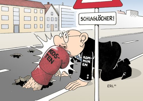 Cartoon: Schlaglöcher (medium) by Erl tagged schlaglöcher,verkehr,schöden,straße,kommunen,kosten,schlaglöcher,verkehr,schöden,straße,kommunen