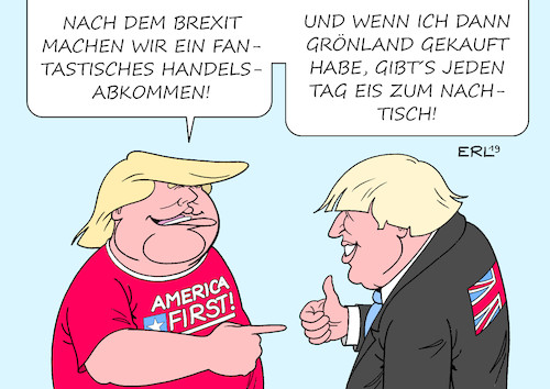 Cartoon: Schöne neue Welt (medium) by Erl tagged politik,usa,präsident,donald,trump,rechtspopulismus,nationalismus,america,first,absicht,kauf,grönland,eis,versprechen,großbritannien,gb,uk,handelsabkommen,brexit,nachtisch,premierminister,boris,johnson,karikatur,erl,politik,usa,präsident,donald,trump,rechtspopulismus,nationalismus,america,first,absicht,kauf,grönland,eis,versprechen,großbritannien,gb,uk,handelsabkommen,brexit,nachtisch,premierminister,boris,johnson,karikatur,erl