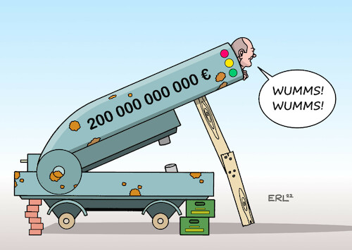 Cartoon: Scholz (medium) by Erl tagged politik,krieg,russland,ukraine,energie,gas,knappheit,verteuerung,entlastungspaket,schutzschirm,abwehrschirm,schirm,bundeskanzler,olaf,scholz,wumms,doppelwumms,bund,länder,treffen,bezahhlung,finanzierung,ergebnis,mager,kanone,karikatur,erl,politik,krieg,russland,ukraine,energie,gas,knappheit,verteuerung,entlastungspaket,schutzschirm,abwehrschirm,schirm,bundeskanzler,olaf,scholz,wumms,doppelwumms,bund,länder,treffen,bezahhlung,finanzierung,ergebnis,mager,kanone,karikatur,erl