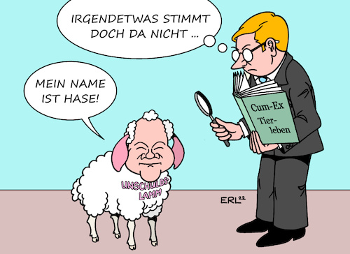 Cartoon: Scholz Cum-Ex (medium) by Erl tagged politik,bundeskanzler,olaf,scholz,cum,ex,skandal,warburg,bank,hamburg,erster,bürgermeister,finanzamt,verzicht,steuerrückzahlung,millionen,unschuldslamm,hase,erinnerungslücken,tier,karikatur,erl,politik,bundeskanzler,olaf,scholz,cum,ex,skandal,warburg,bank,hamburg,erster,bürgermeister,finanzamt,verzicht,steuerrückzahlung,millionen,unschuldslamm,hase,erinnerungslücken,tier,karikatur,erl